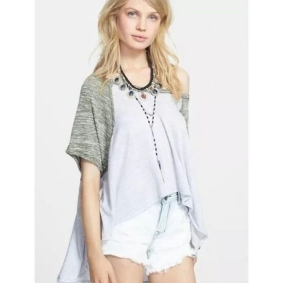 Free People Tops - •SOLD•FREE PEOPLE Olive + Silver "Dancing in the Rain Oversized Baseball Sleeve